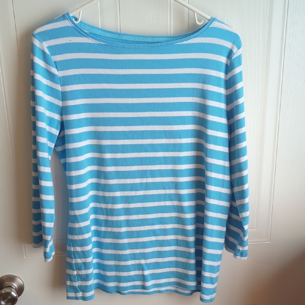 Talbots Blue and White 3/4 Sleeve Tee
